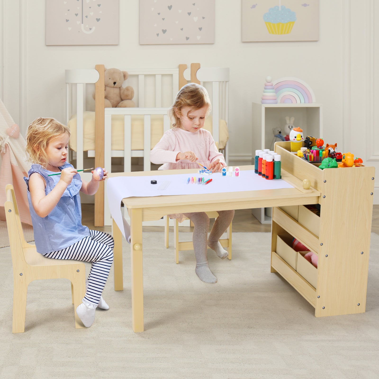 Kids Art Table and Chair Set with Storage and Accessories