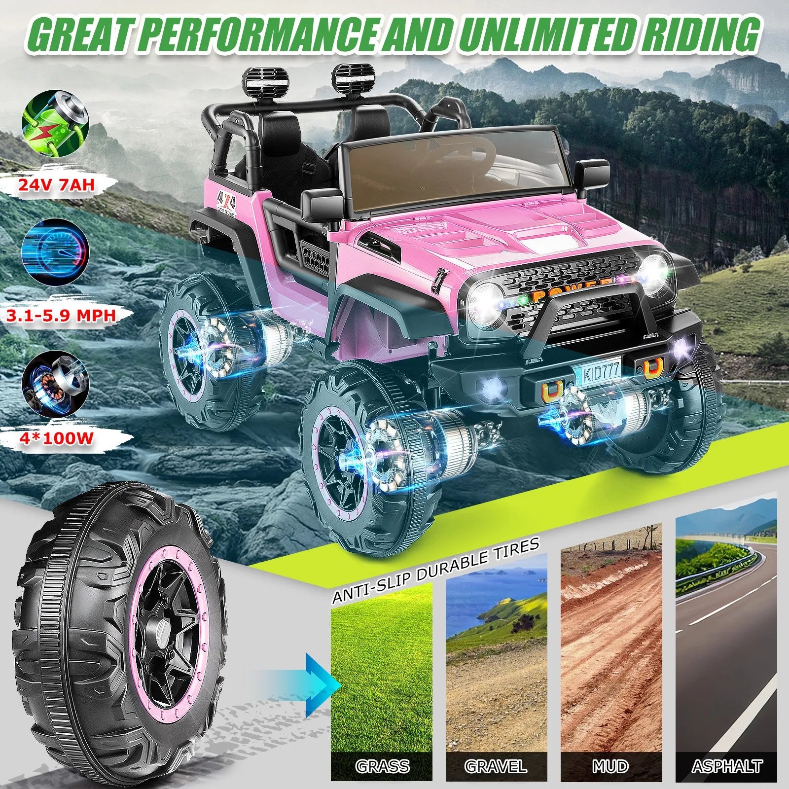 Truck Electric Car 4WD/2WD Switchable 7AH Battery Powered Ride on Toy
