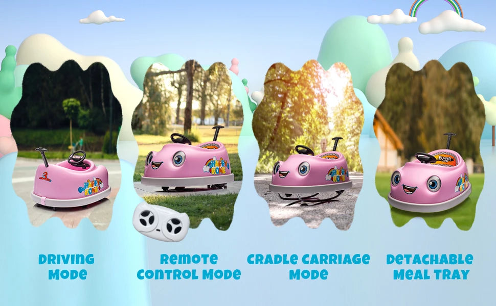 Electric Ride on Kids Bumper Car w/Remote Control,360 Degree Spin,Push Rod Rocker Horse Function,3-Speeds Babies & Toddlers Bump