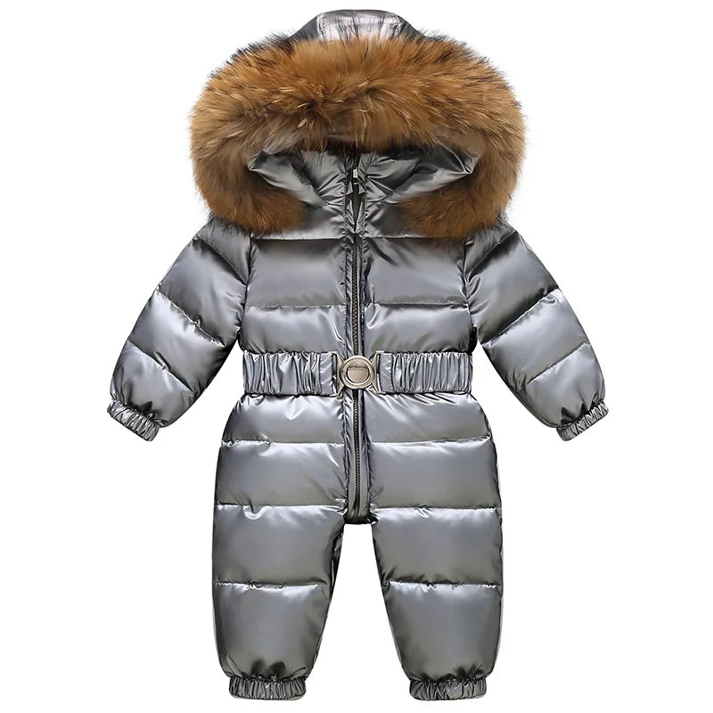 Children Winter Overalls Waterproof Hooded Girl Down Jacket Baby Boy Warm Jumpsuit Toddler Girl Faux Fur Ski Suit Kids Snowsuit