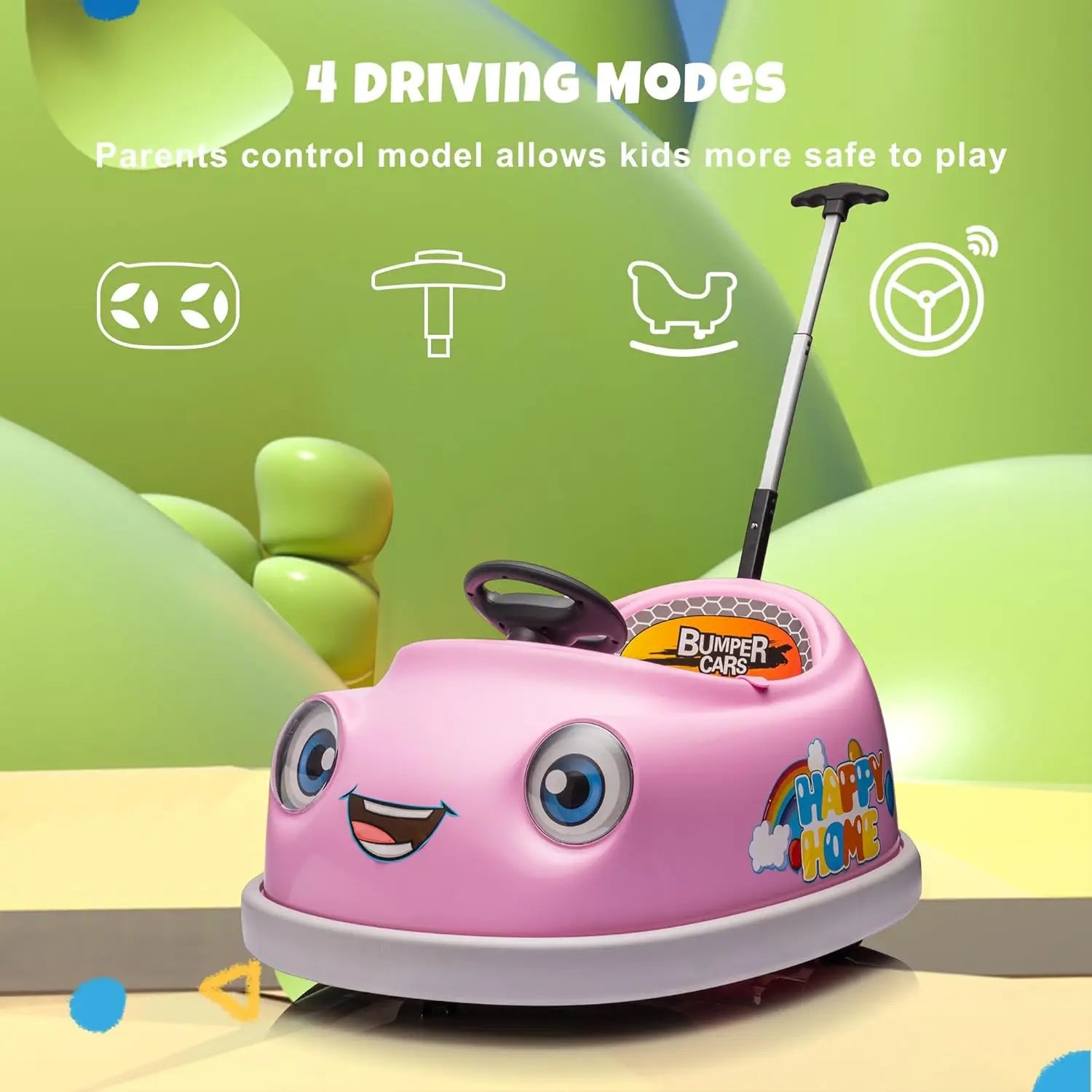 Electric Ride on Kids Bumper Car w/Remote Control,360 Degree Spin,Push Rod Rocker Horse Function,3-Speeds Babies & Toddlers Bump