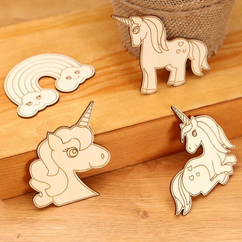 Unicorn Wooden Crafts DIY Painting Wood Slices Ornaments