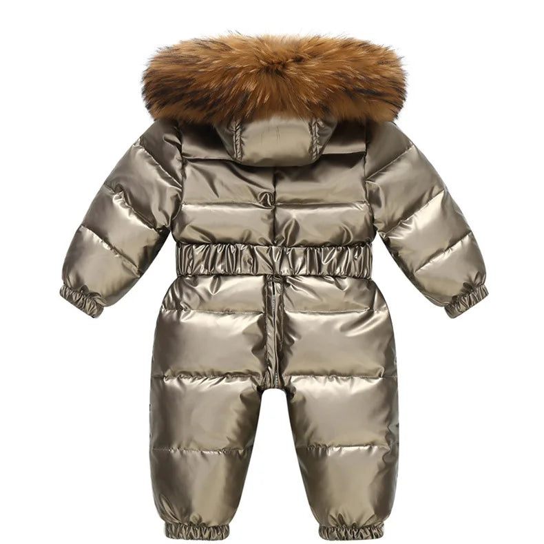 Children Winter Overalls Waterproof Hooded Girl Down Jacket Baby Boy Warm Jumpsuit Toddler Girl Faux Fur Ski Suit Kids Snowsuit