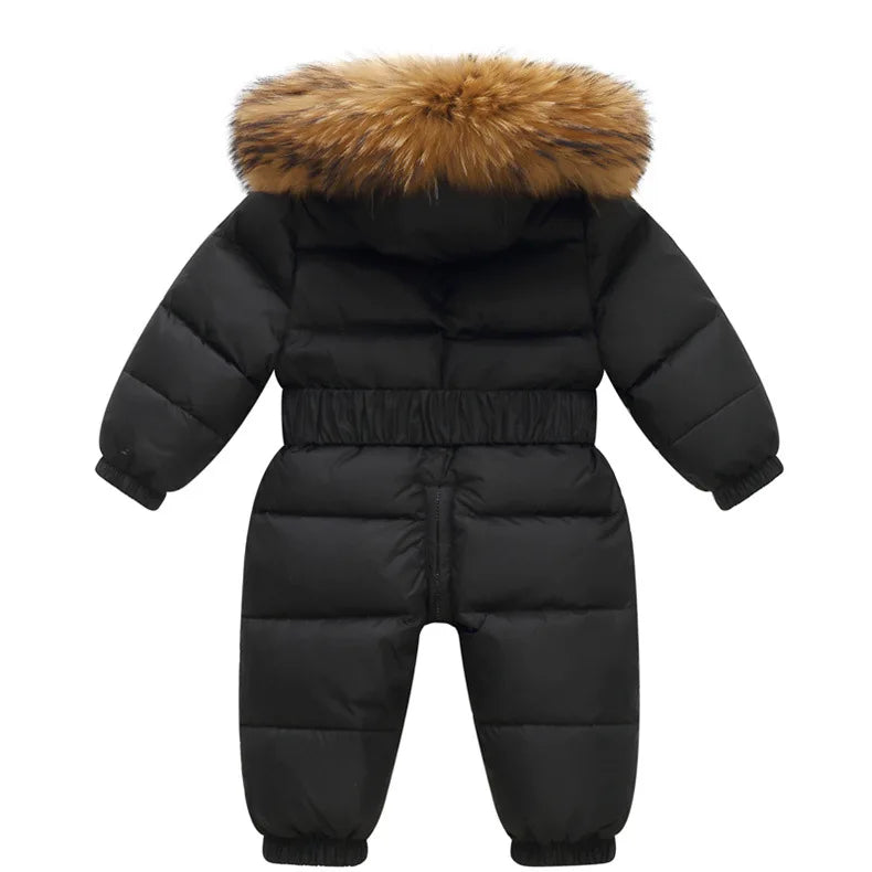 Children Winter Overalls Waterproof Hooded Girl Down Jacket Baby Boy Warm Jumpsuit Toddler Girl Faux Fur Ski Suit Kids Snowsuit