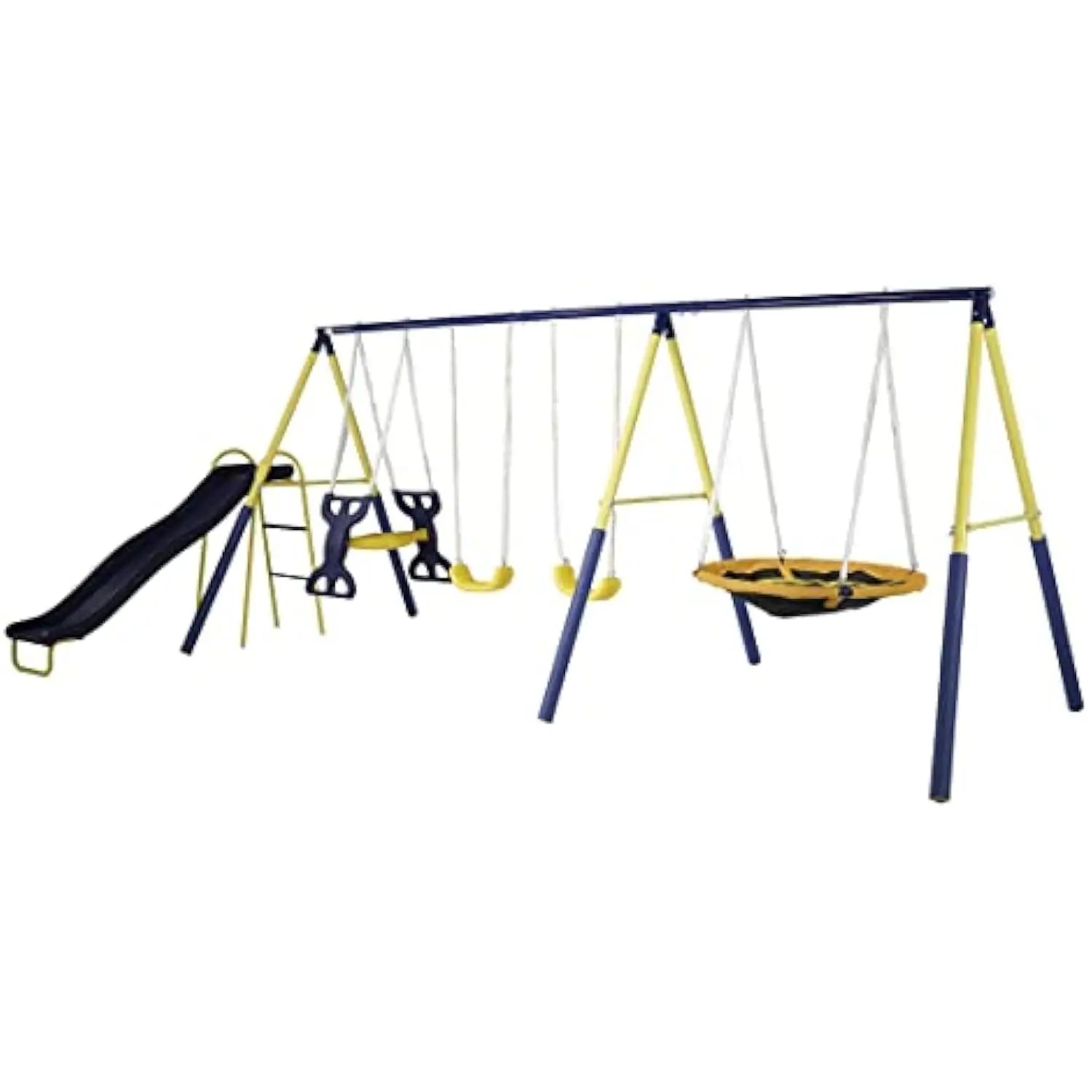 Super Star Outdoor Kids Metal Swing Set: 2 Swings, 1 Flying Saucer, 1 Glider, 1 Wavy Slide - Exceeds ASTM Standards