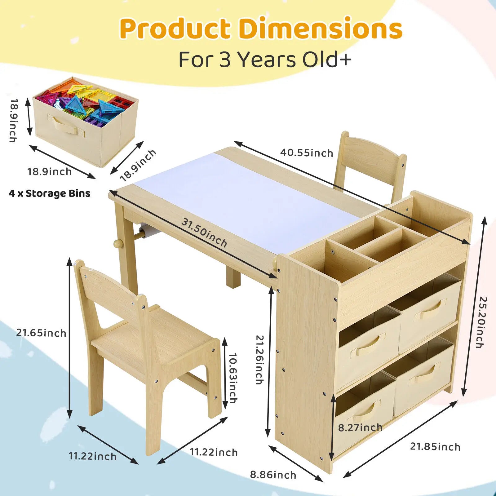 Kids Art Table and Chair Set with Storage and Accessories