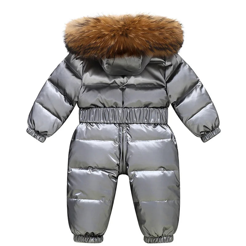 Children Winter Overalls Waterproof Hooded Girl Down Jacket Baby Boy Warm Jumpsuit Toddler Girl Faux Fur Ski Suit Kids Snowsuit