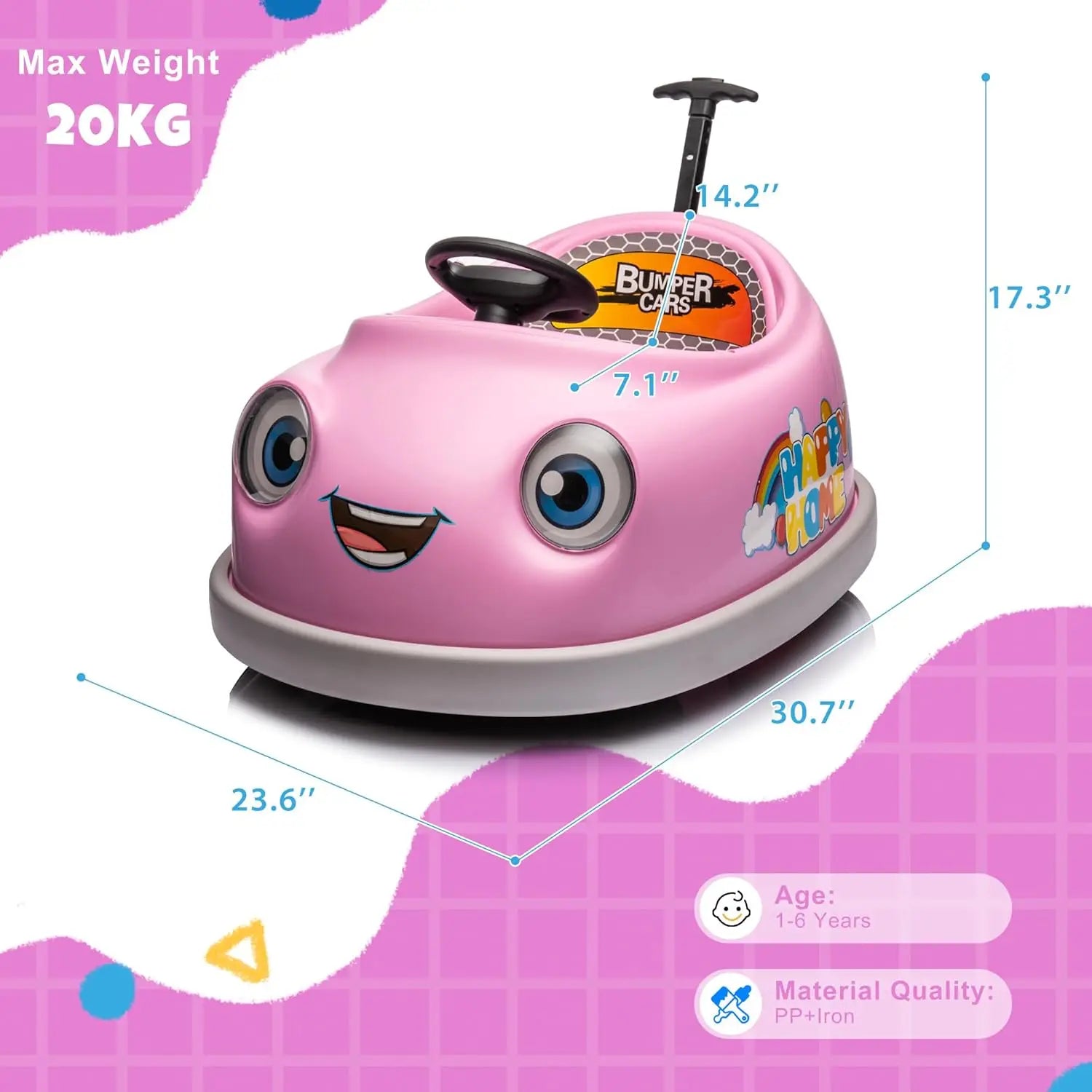 Electric Ride on Kids Bumper Car w/Remote Control,360 Degree Spin,Push Rod Rocker Horse Function,3-Speeds Babies & Toddlers Bump