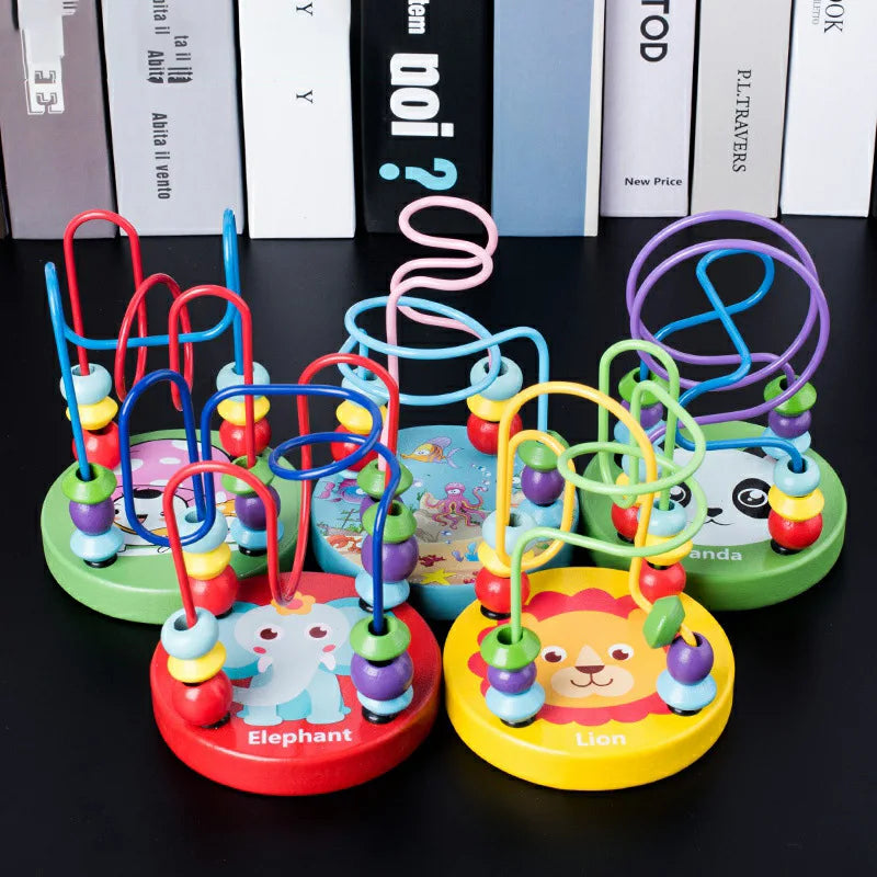 Circles Bead Wire Maze Roller Coaster for Children Montessori Wooden Toys