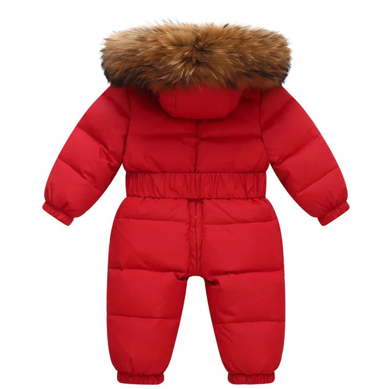Children Winter Overalls Waterproof Hooded Girl Down Jacket Baby Boy Warm Jumpsuit Toddler Girl Faux Fur Ski Suit Kids Snowsuit