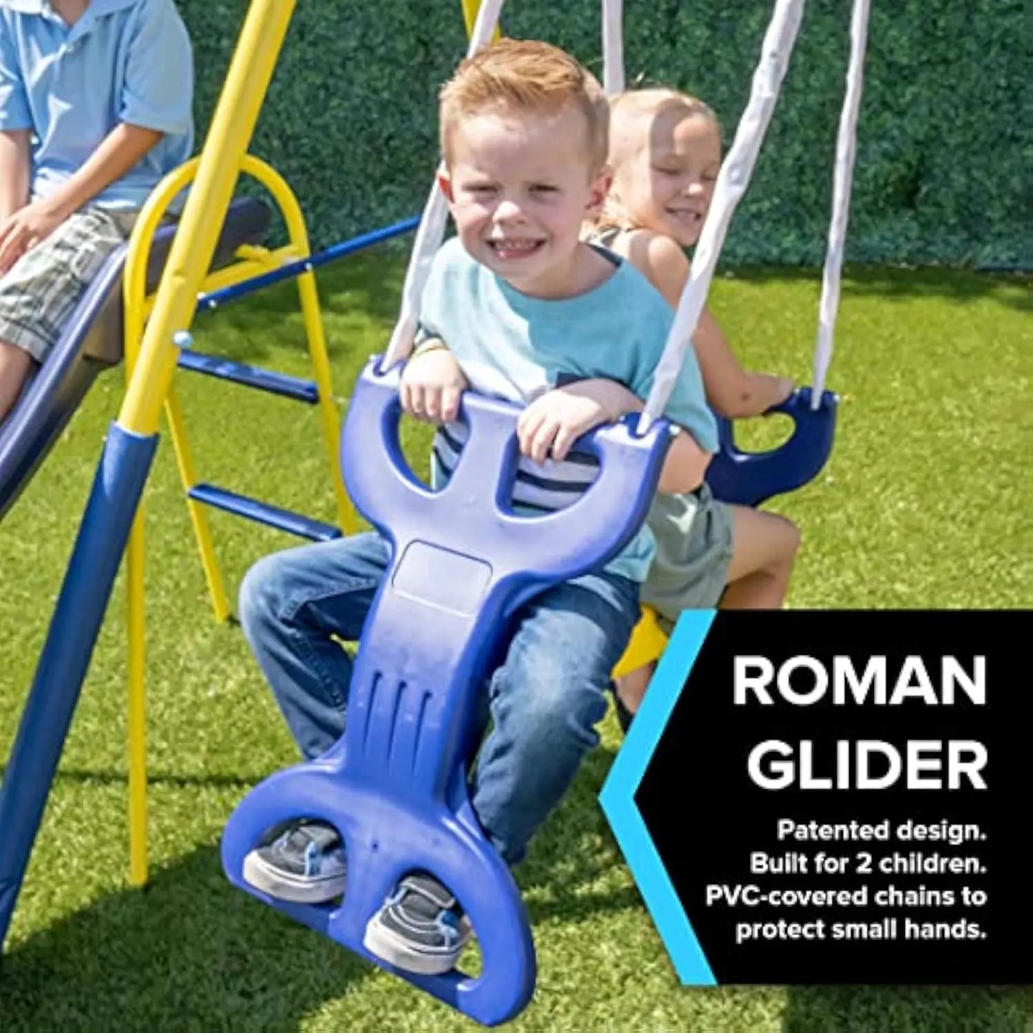Super Star Outdoor Kids Metal Swing Set: 2 Swings, 1 Flying Saucer, 1 Glider, 1 Wavy Slide - Exceeds ASTM Standards