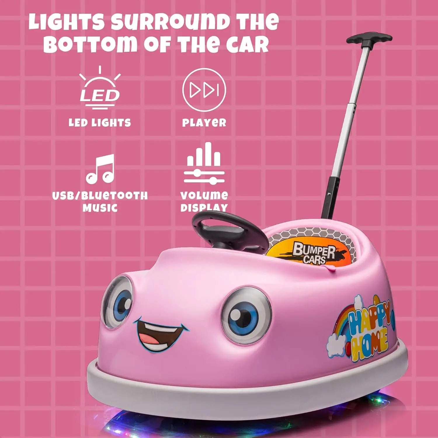 Electric Ride on Kids Bumper Car w/Remote Control,360 Degree Spin,Push Rod Rocker Horse Function,3-Speeds Babies & Toddlers Bump