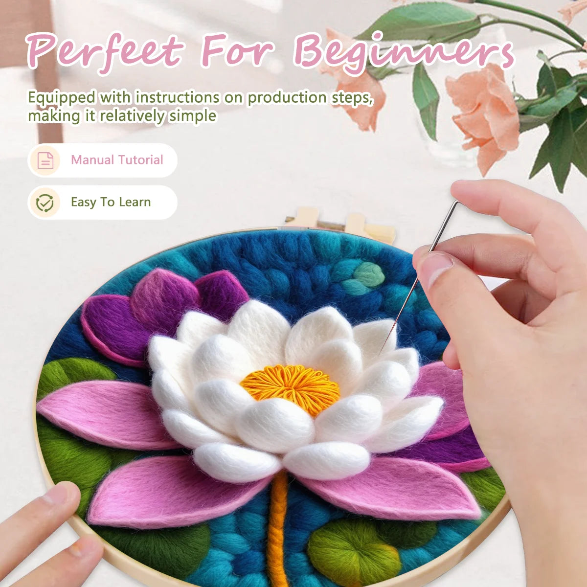 RUOPOTY Needle Felting Wool Lotus Flowers