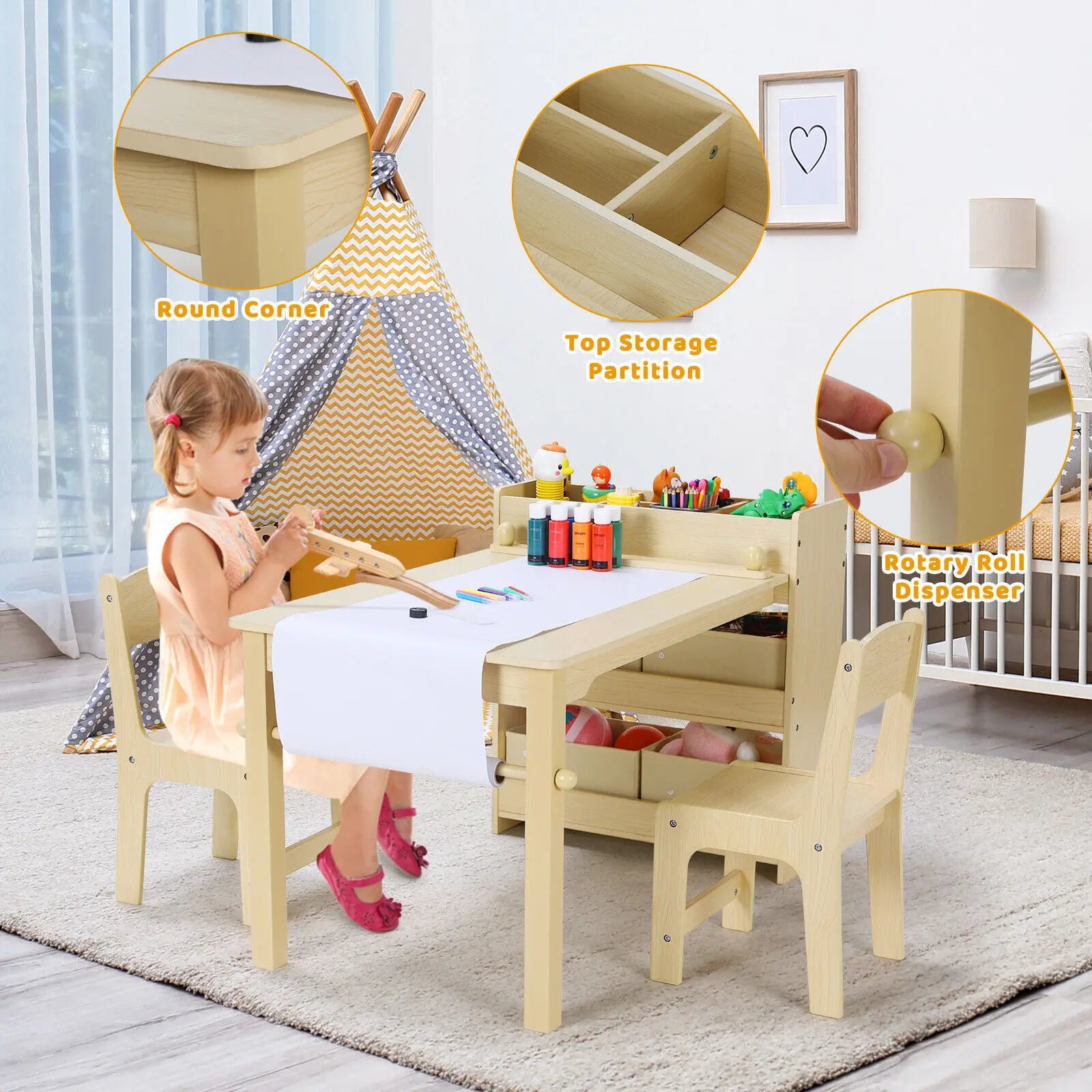 Kids Art Table and Chair Set with Storage and Accessories