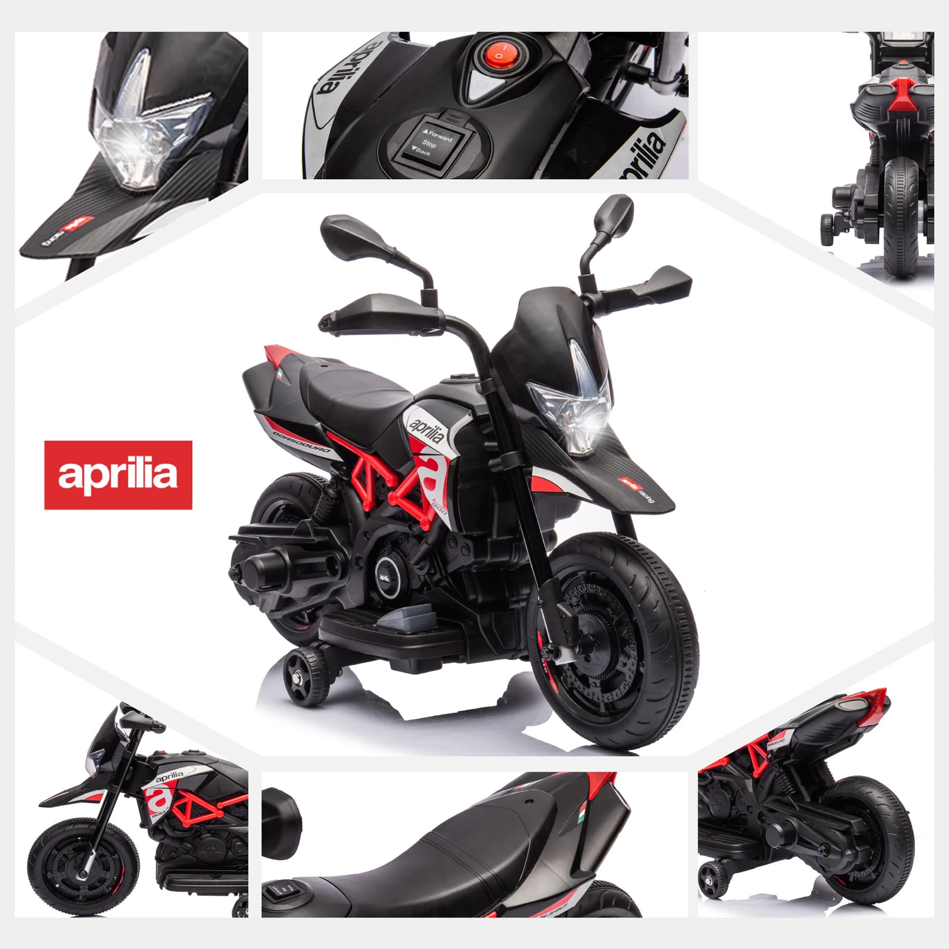 Licensed Aprilia Electric Toy Motorcycle, Red