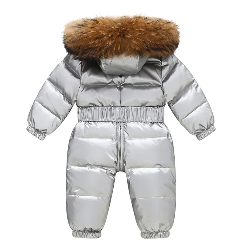 Children Winter Overalls Waterproof Hooded Girl Down Jacket Baby Boy Warm Jumpsuit Toddler Girl Faux Fur Ski Suit Kids Snowsuit