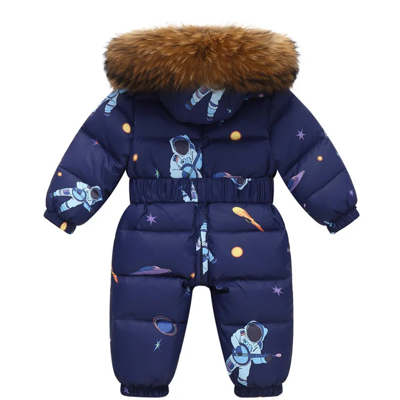 Children Winter Overalls Waterproof Hooded Girl Down Jacket Baby Boy Warm Jumpsuit Toddler Girl Faux Fur Ski Suit Kids Snowsuit