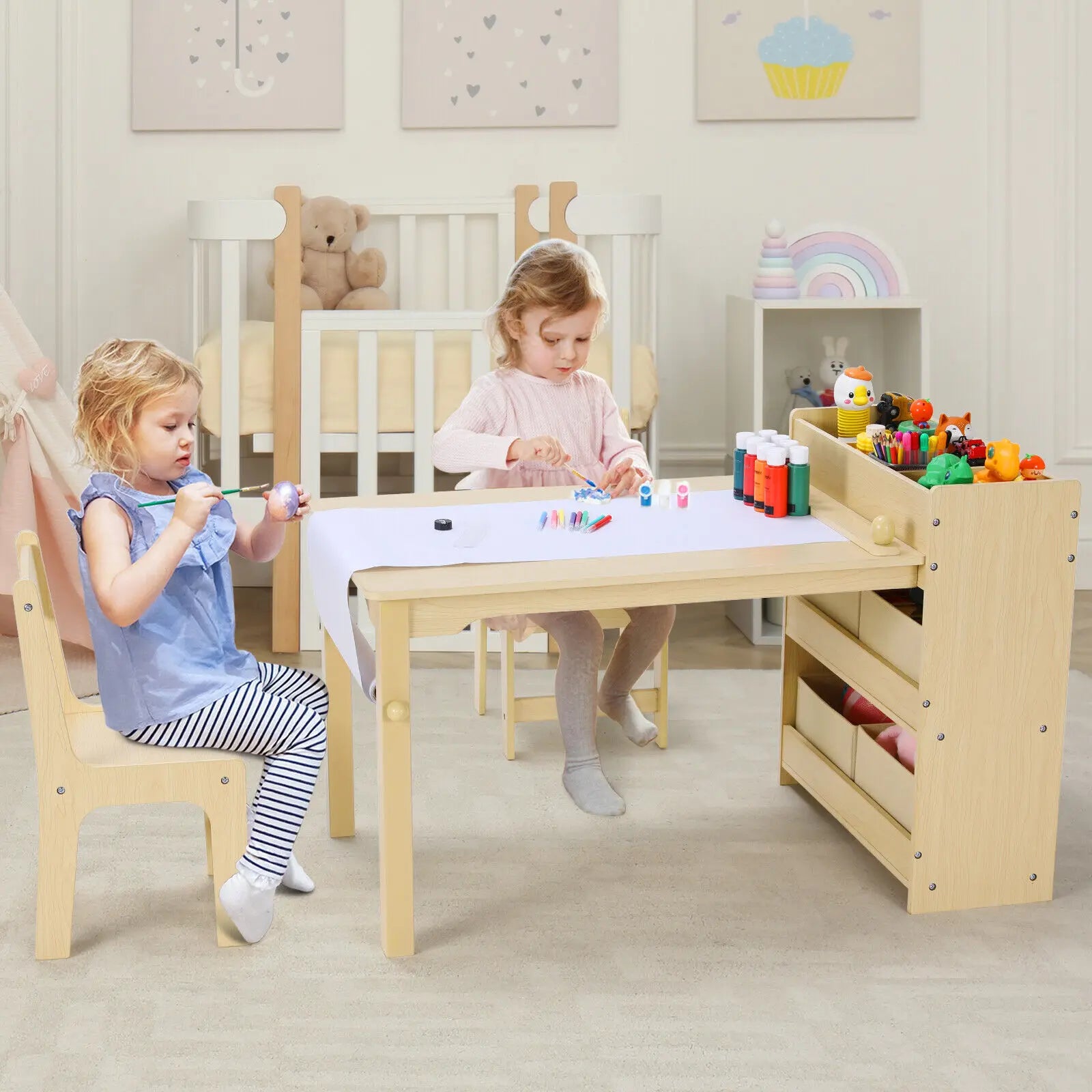 Kids Art Table and Chair Set with Storage and Accessories