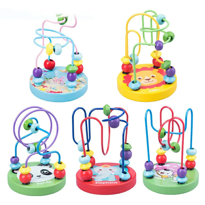 Circles Bead Wire Maze Roller Coaster for Children Montessori Wooden Toys