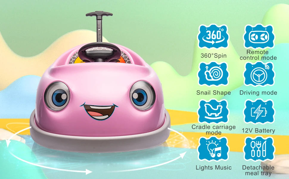 Electric Ride on Kids Bumper Car w/Remote Control,360 Degree Spin,Push Rod Rocker Horse Function,3-Speeds Babies & Toddlers Bump