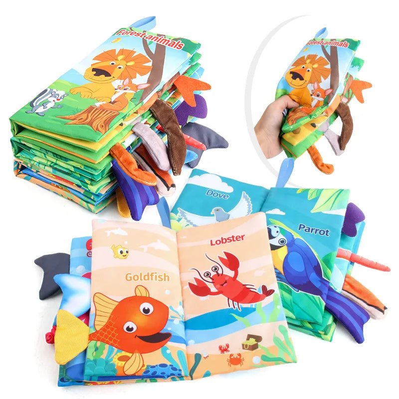 Cartoon Animals Tail Baby Cloth Book