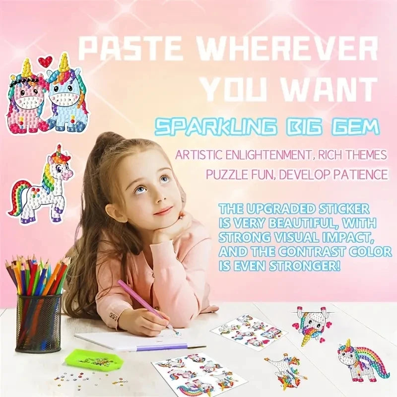 5D Children's Diamond Painting Sticker Craft Art Handmade DIY Cute Cartoon Animal Theme 6-12 Year Old Children's Gift