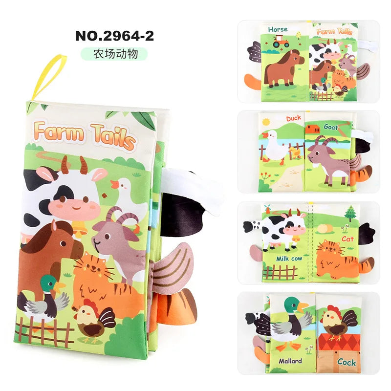 Cartoon Animals Tail Baby Cloth Book