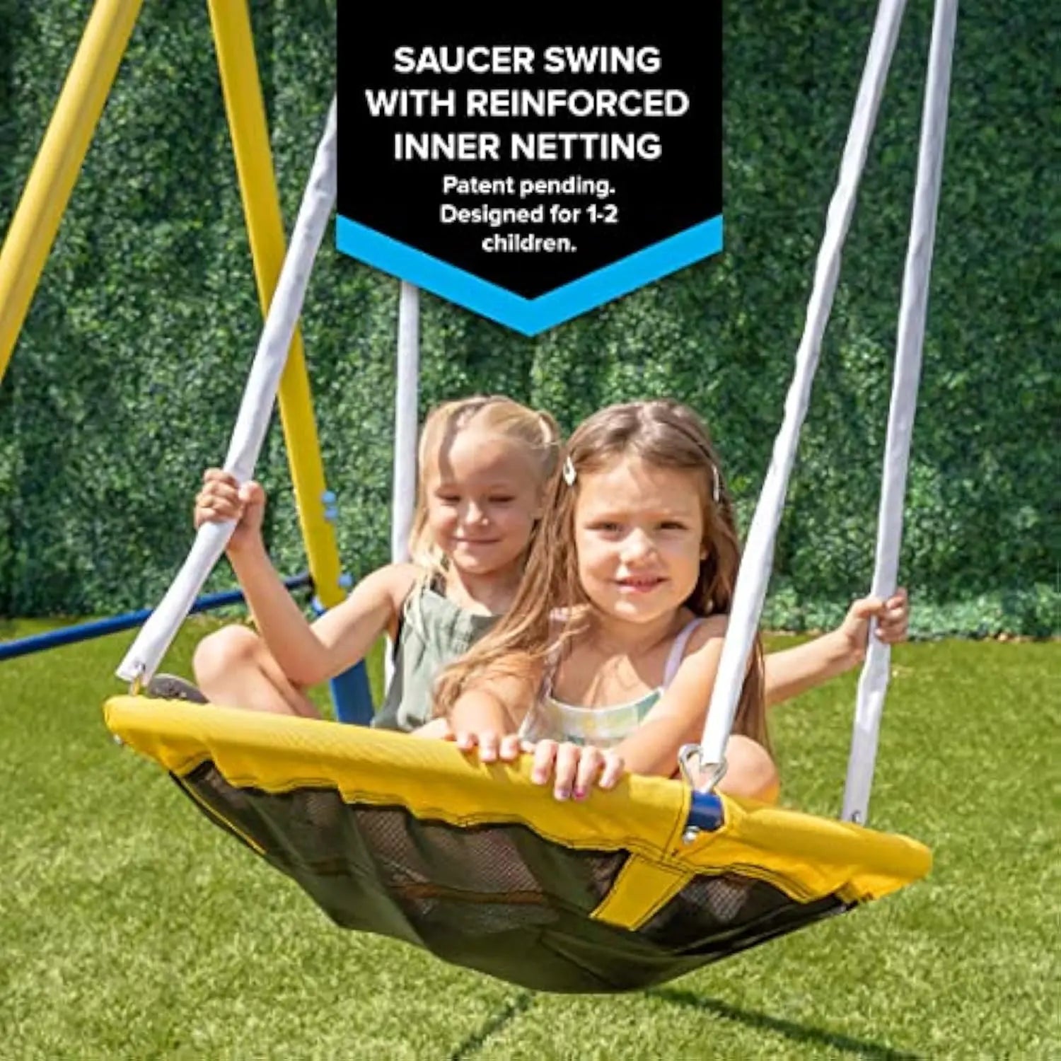 Super Star Outdoor Kids Metal Swing Set: 2 Swings, 1 Flying Saucer, 1 Glider, 1 Wavy Slide - Exceeds ASTM Standards